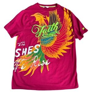 Original Fables‎ Embroidered Faith Phoenix T-Shirt Raspberry Streetwear Size 3XL